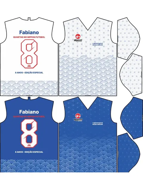 Planificação da camisa de 8 anos do Quartas no Nippon, nas versões branca e azul