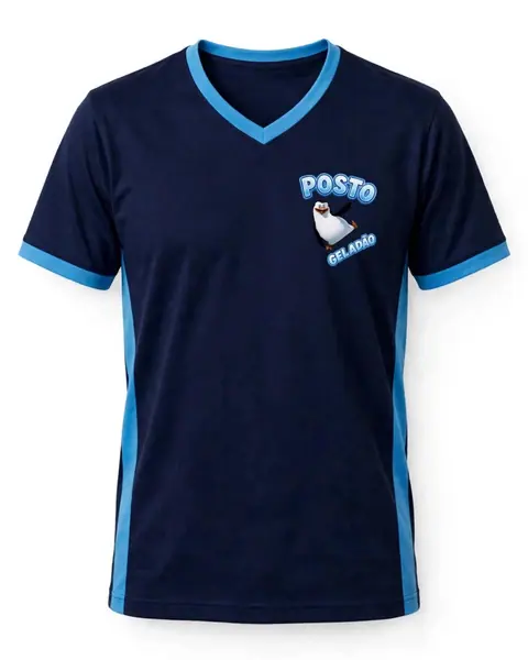 Arte da frente da camiseta marinho do Posto Geladão